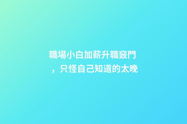 職場小白加薪升職竅門，只怪自己知道的太晚